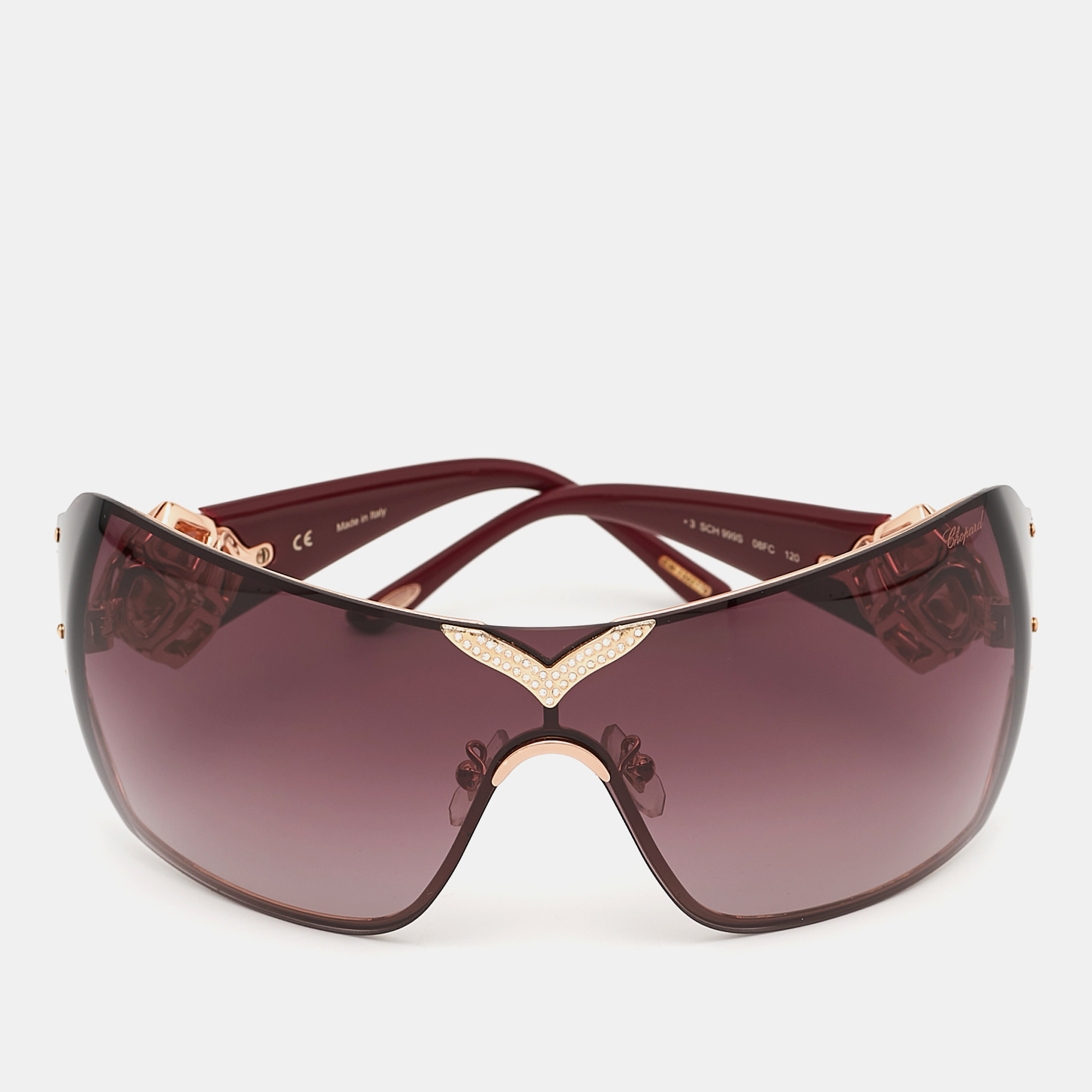 

Bvlgari Burgundy Gradient SCH 999S Crystals Shield Sunglasses