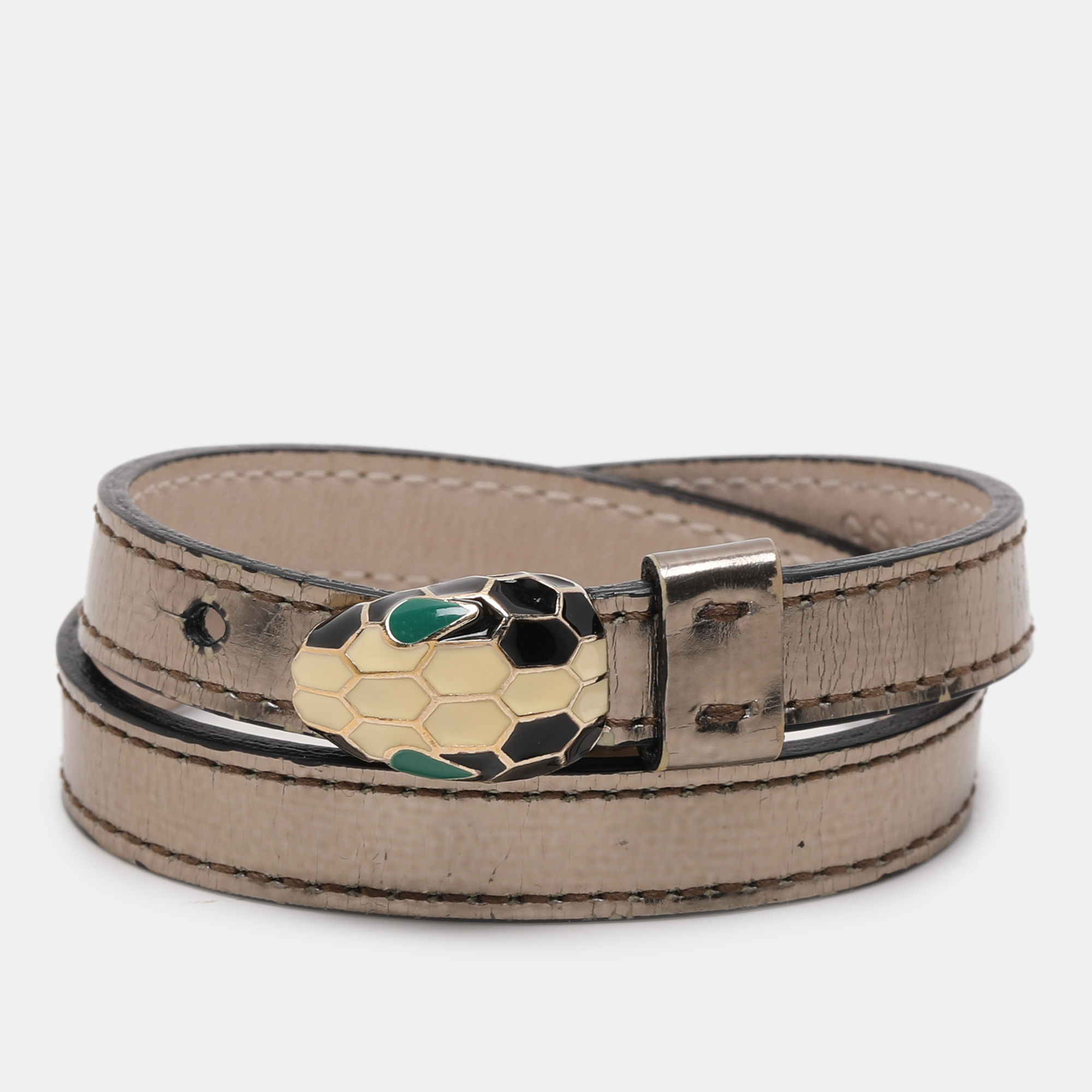 

Bvlgari Metallic Leather Serpenti Forever Wrap Bracelet