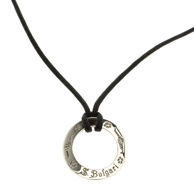 Bvlgari Save the Children Silver Pendant Black Cord Necklace