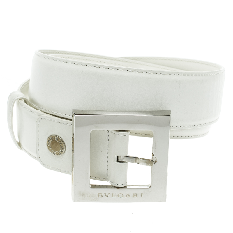 

Bvlgari White Leather Square Buckle Belt