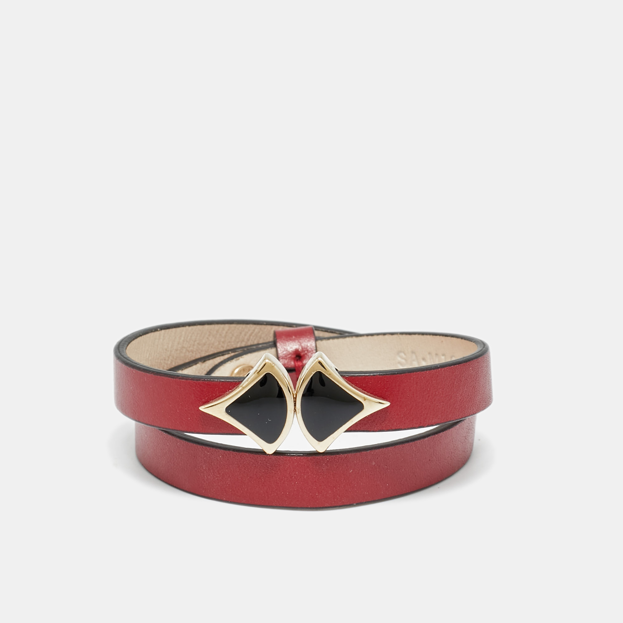 Pre-owned Bvlgari Divas' Dream Enamel Gold Tone Leather Bracelet