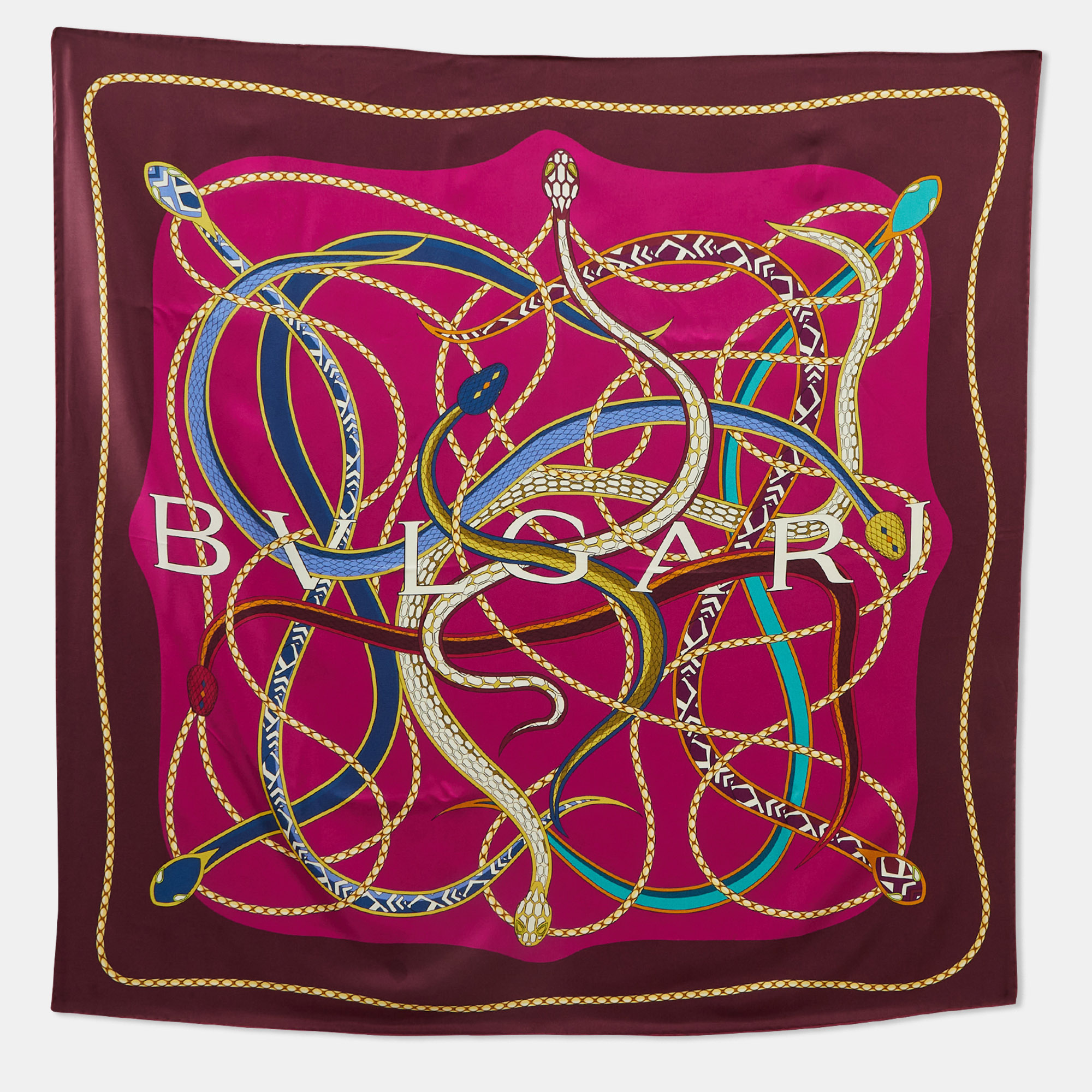 

Bvlgari Pink/Burgundy Serpenti 75 Silk Scarf