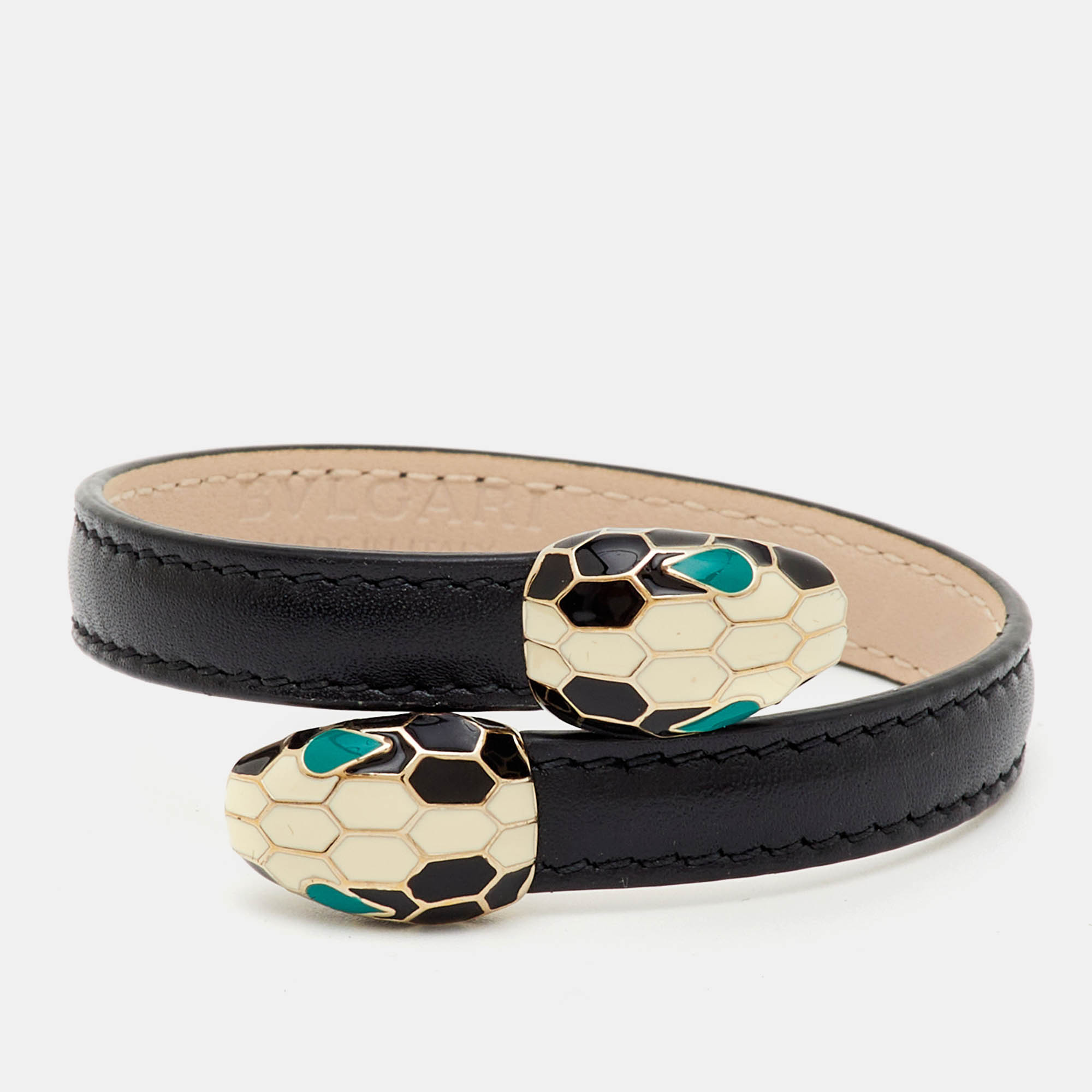 

Bvlgari Serpenti Forever Enamel Leather Gold Tone Bracelet, Black