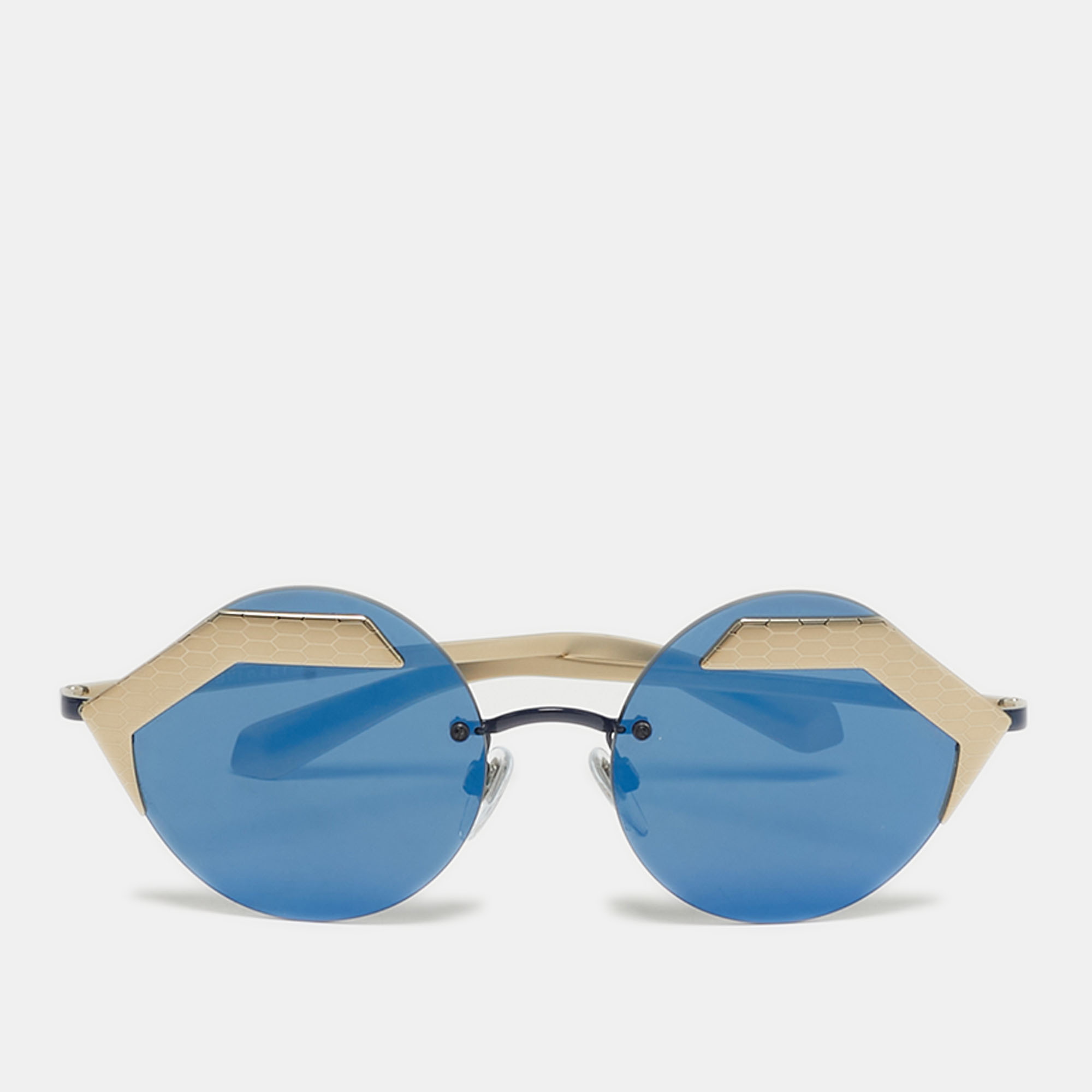 Pre-owned Bvlgari Blue/gold Tone Mirrored 6089 Serpenti Sunglasses