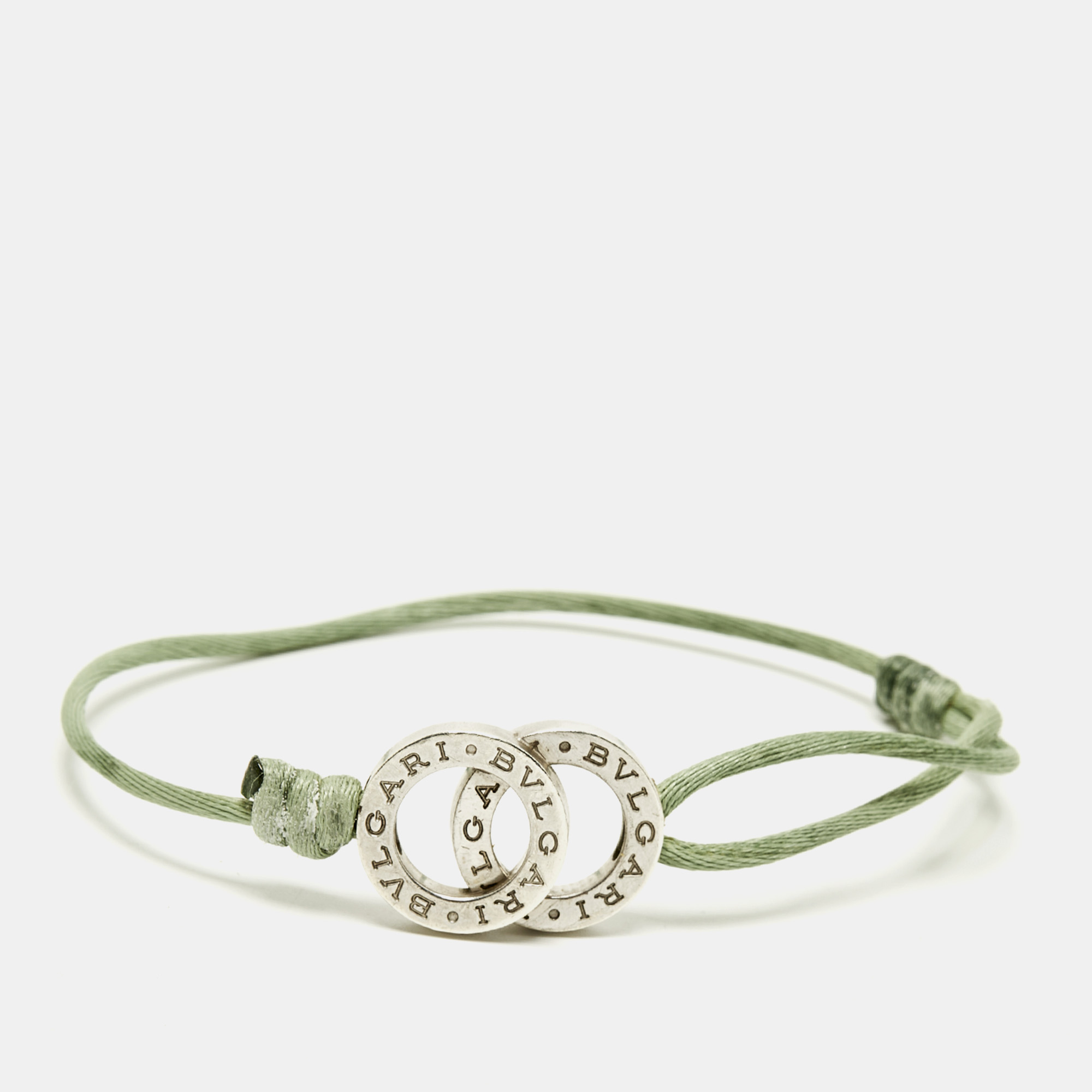 

Bvlgari Fortuna Interlocking Circles Sterling Silver Green Cord Bracelet
