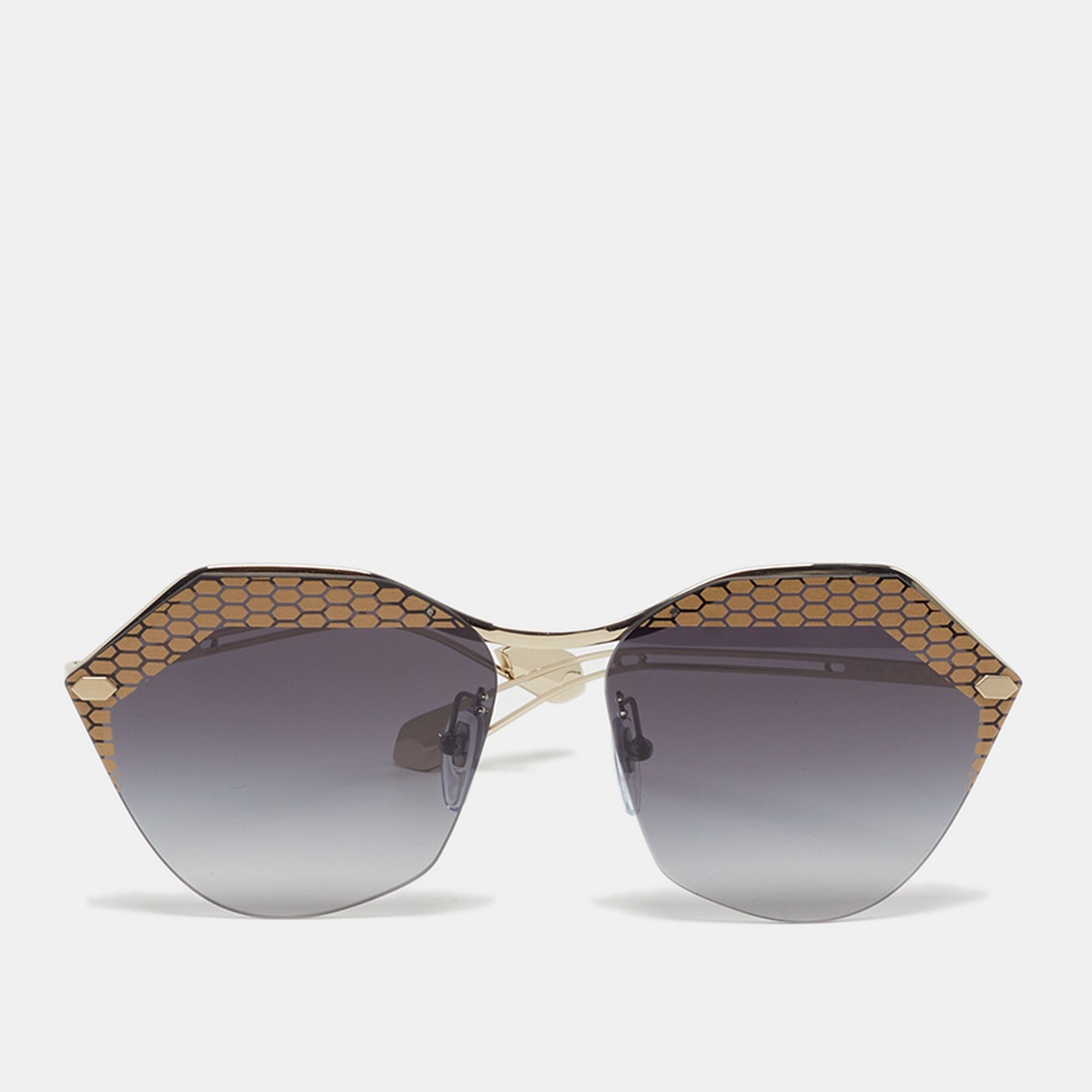 Pre-owned Bvlgari Black/gold Tone Gradient Bv 6109 Rimless Sunglasses