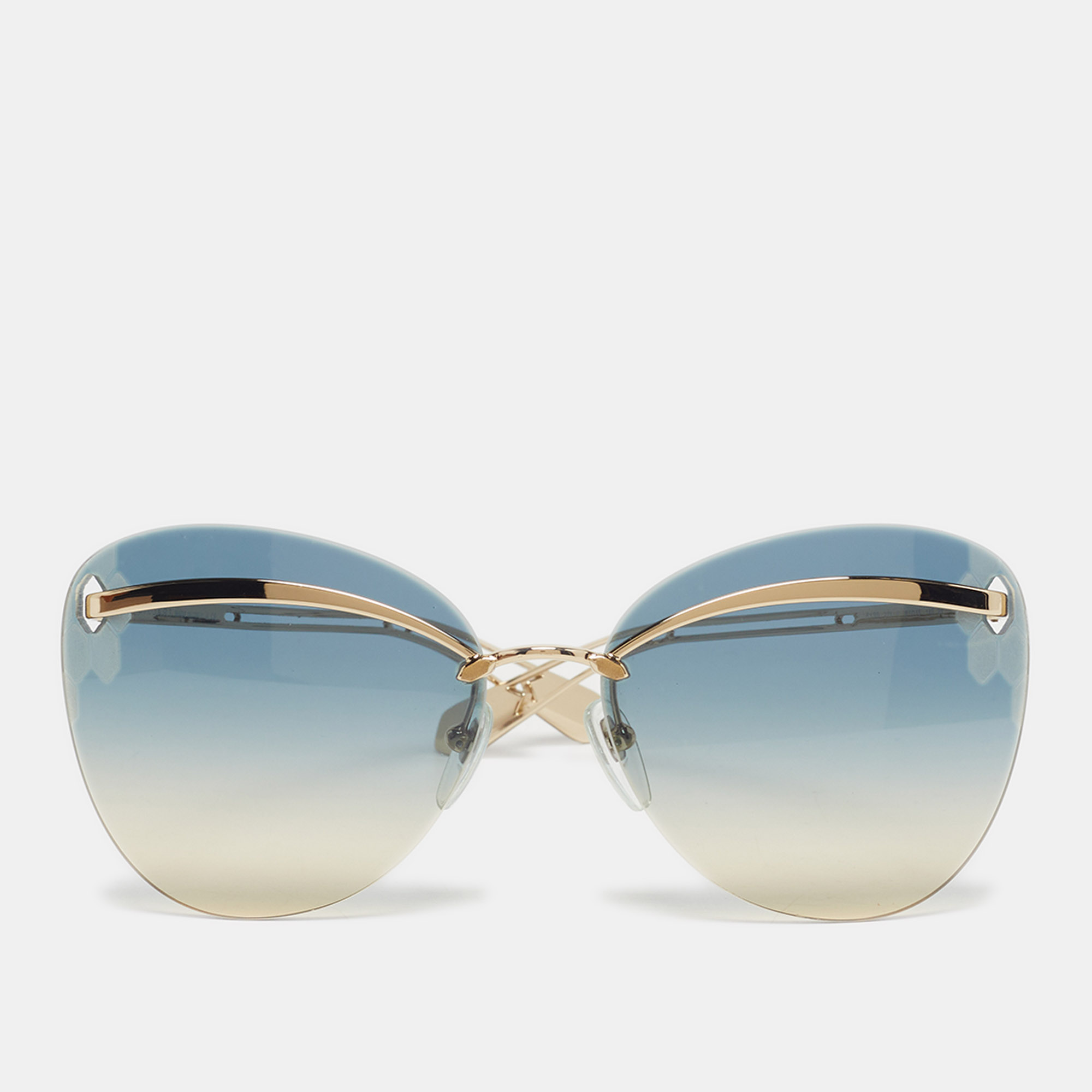 Pre-owned Bvlgari Gold Tone/blue Gradient 6130 Butterfly Sunglasses