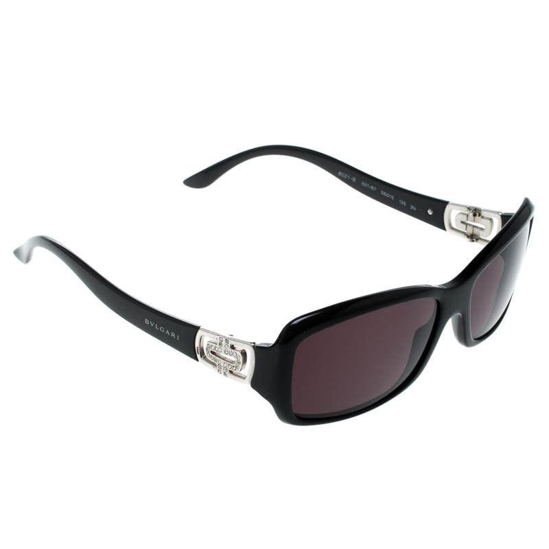 Bvlgari Black 8021-B Crystal Embellished Rectangular Sunglasses 