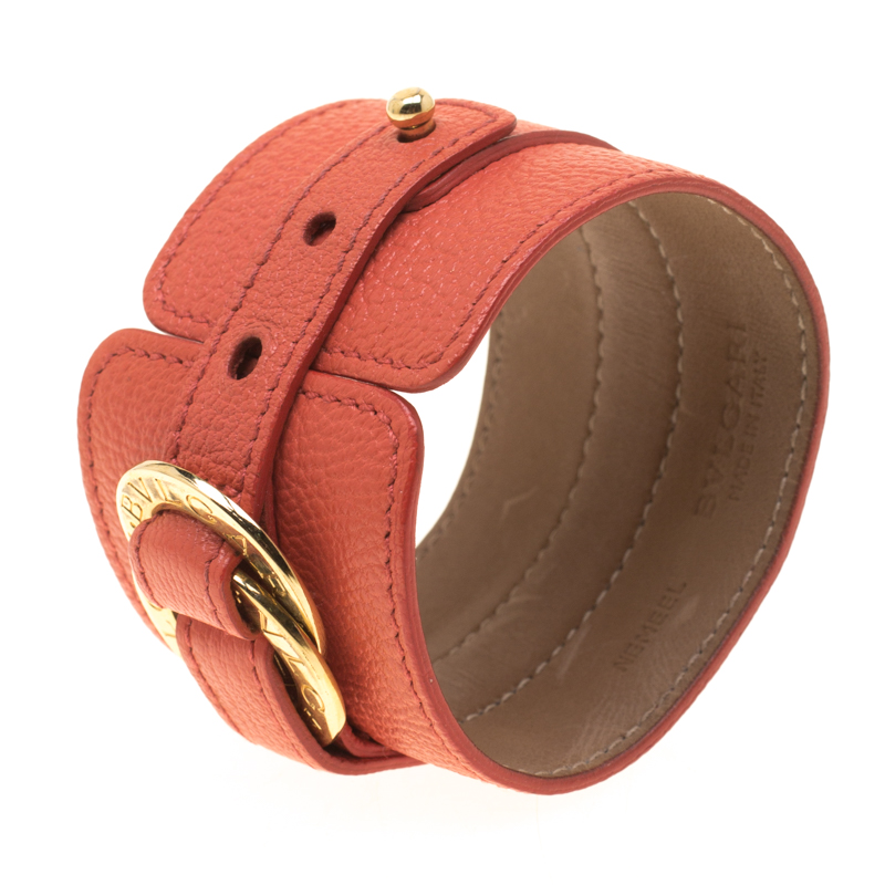 

Bvlgari Pink Leather Gold Tone Wrap Cuff Bracelet