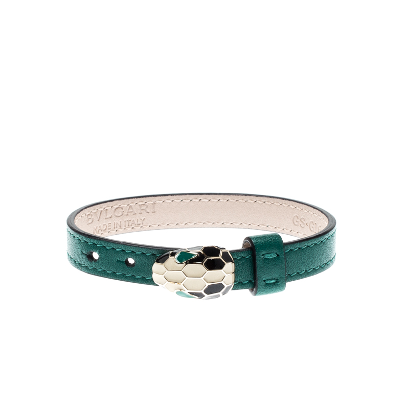 Bvlgari Serpenti Forever Green Enamel Gold Plated Leather Bracelet