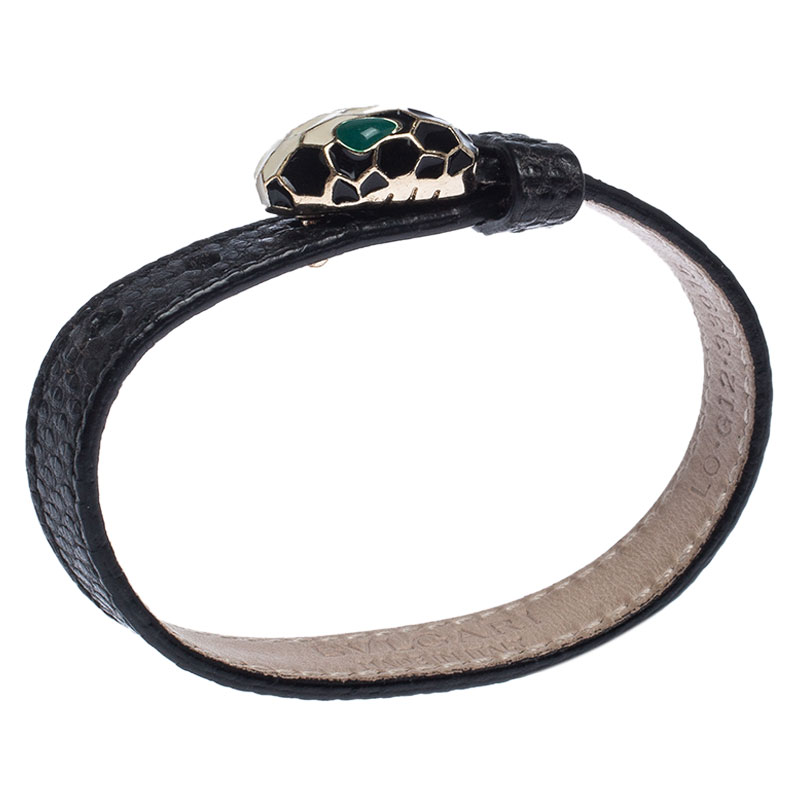 

Bvlgari Serpenti Black Enamel Gold Plated Leather Bracelet