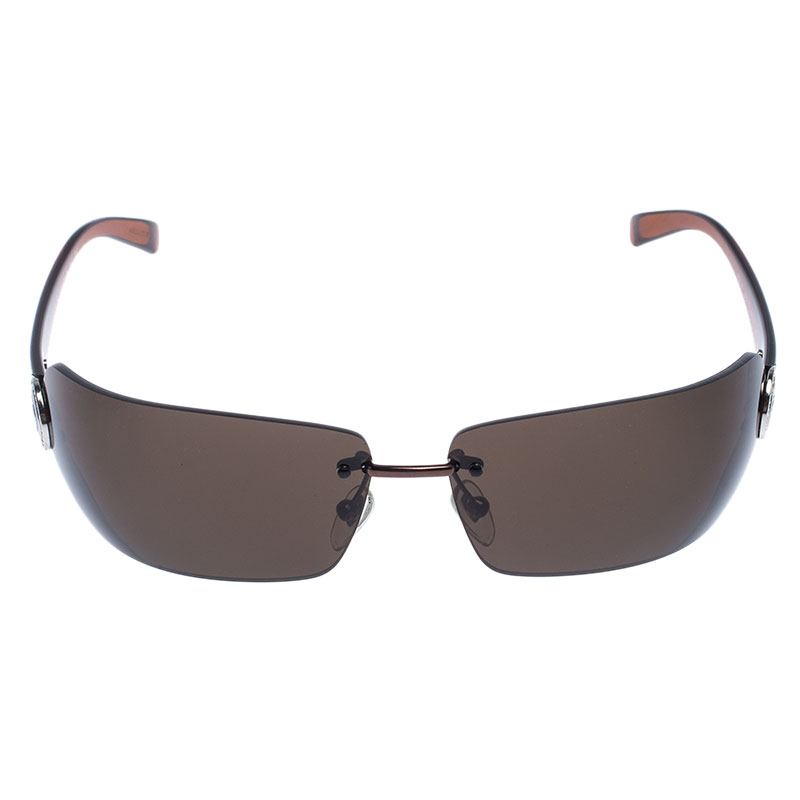

Bvlgari Brown Crystal Embellished 656-B Rimless Sunglasses