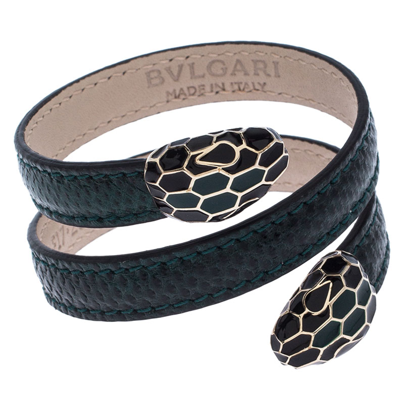 

Bvlgari Green Multi Coiled Leather Serpenti Forever Cleopatra Bracelet