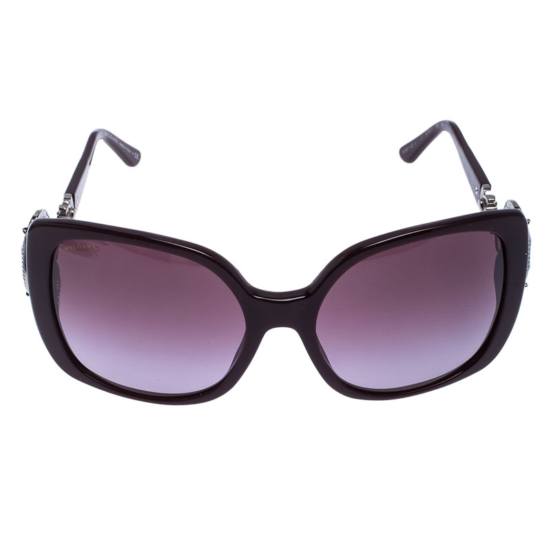

Bvlgari Dark Purple 8081-B Crystal Oversized Square Sunglasses