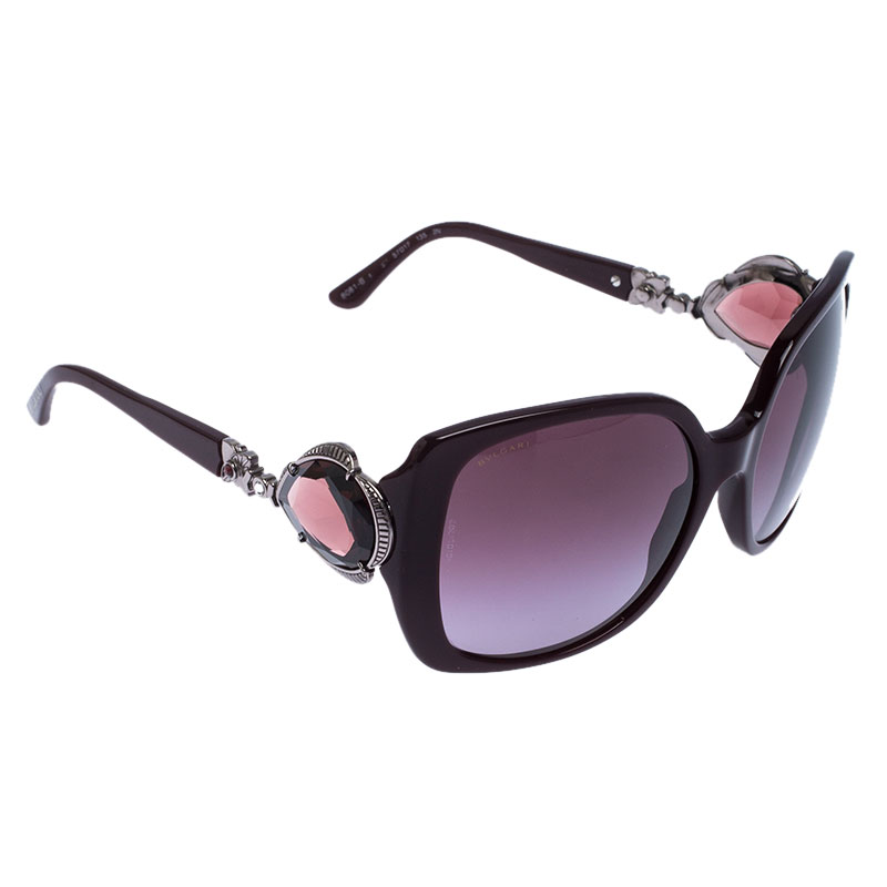 Bvlgari Dark Purple 8081-B Crystal Oversized Square Sunglasses