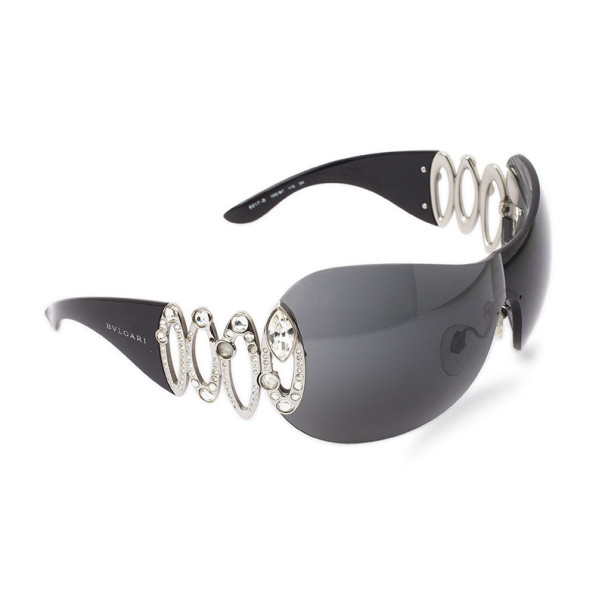 Pre Owned Bvlgari Black 6017B Strass Edge Shield Women Sunglasses