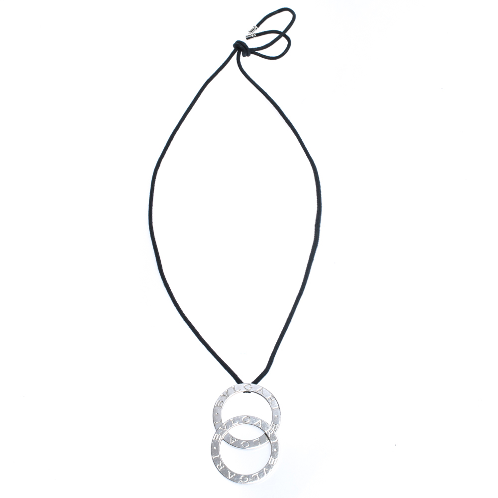 

Bvlgari Fortuna Grande Silver Pendant Black Cord Necklace