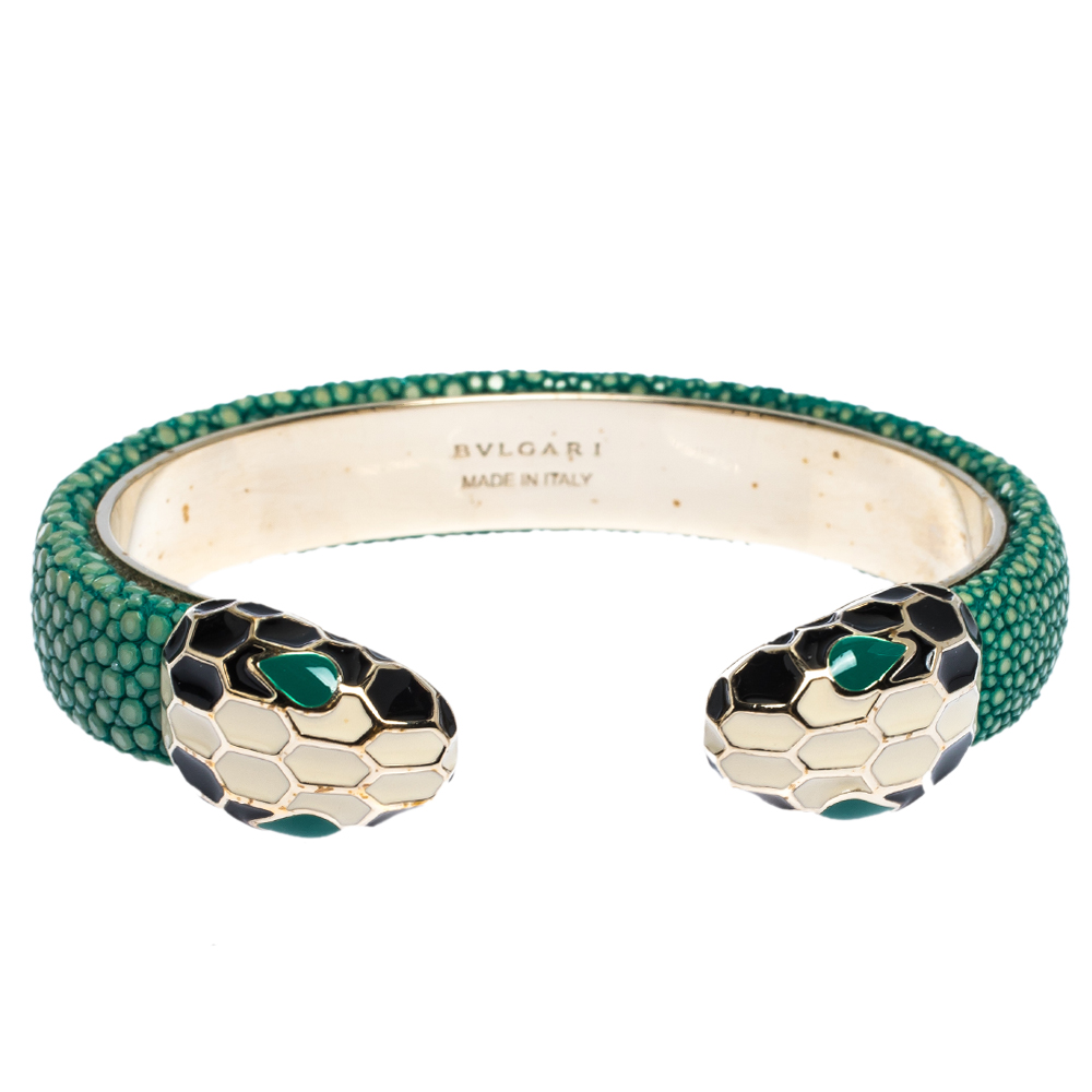 Bvlgari Serpenti Forever Enamel & Green Galuchat Leather Gold Plated ...