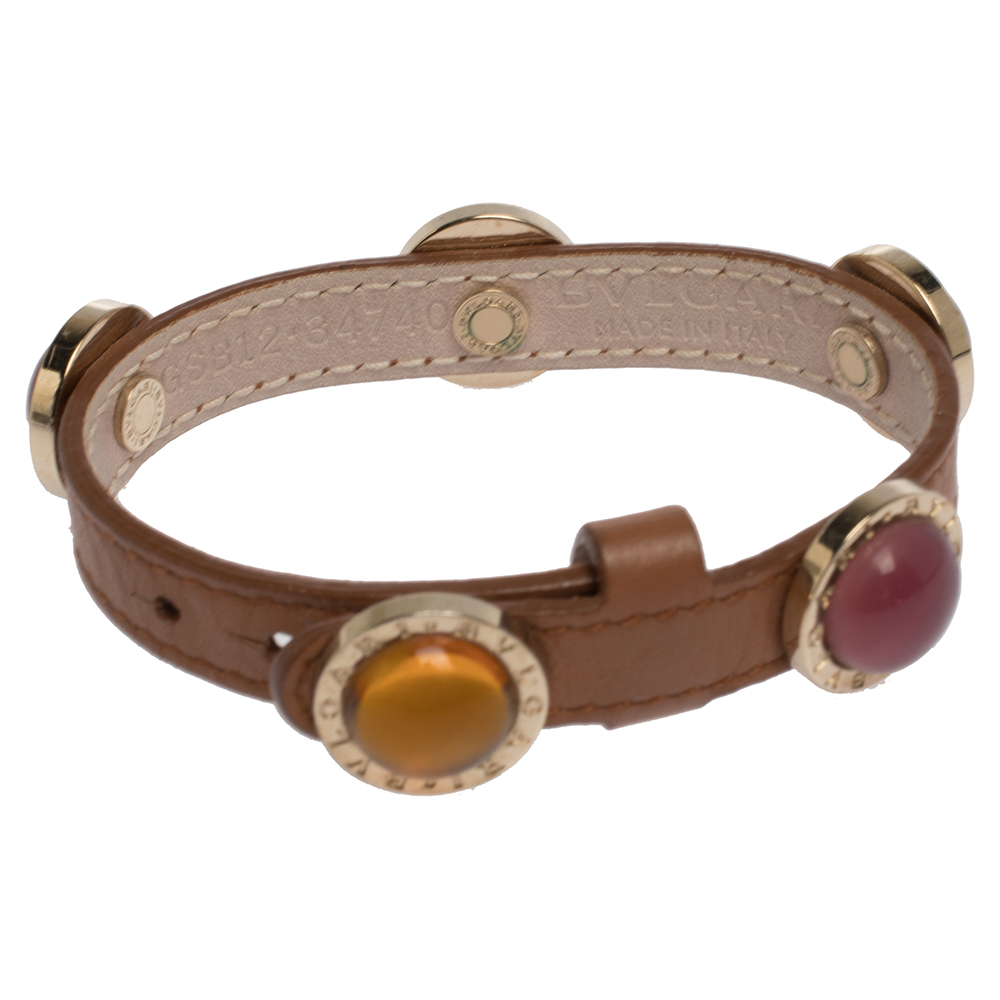 Pre Owned Bvlgari Multicolor Five Stone Leather Wrap Bracelet
