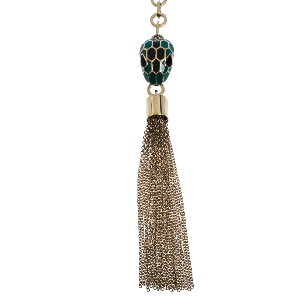 

Bvlgari Serpenti Forever Green/Black Enamel Gold Plated Tassel Bag Charm