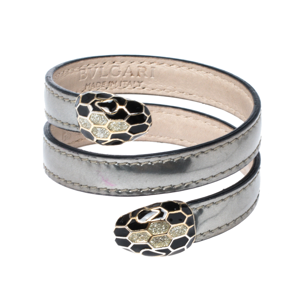 Click to view more detailed imagery on our partner's website Pre-owned Bvlgari Serpenti Forever Metallic Silver Leather Multi Coiled Cleopatra Bracelet