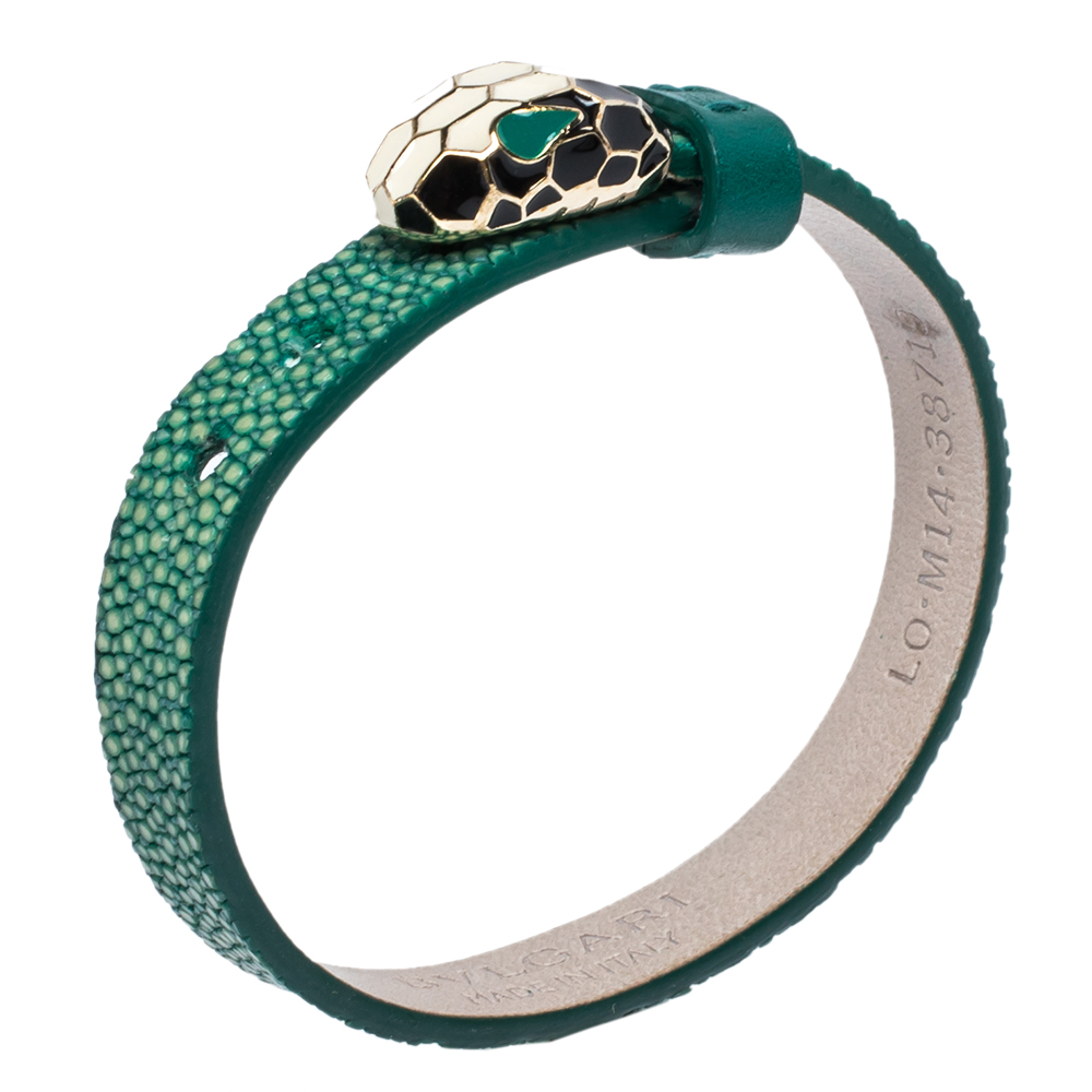 

Bvlgari Serpenti Forever Enamel Green Galuchat Leather Gold Plated Bracelet