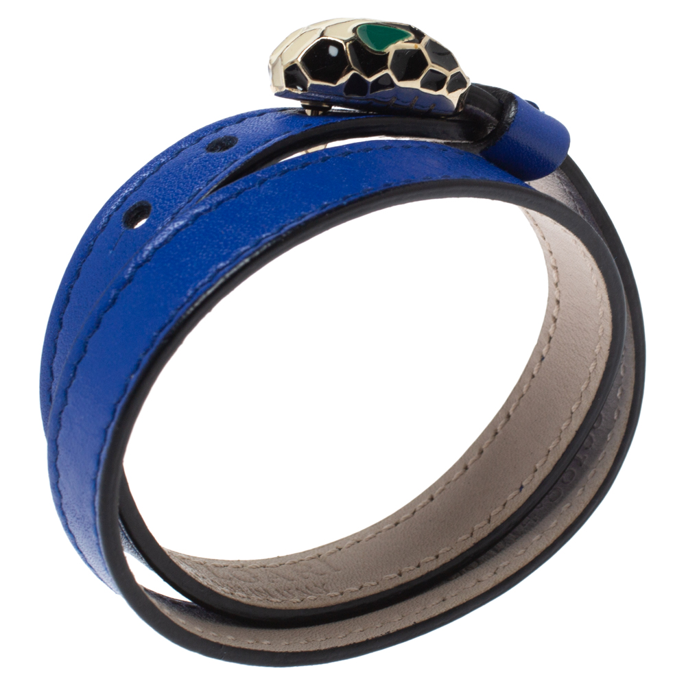 

Bvlgari Serpenti Blue Leather Enamel Gold Plated Double Wrap Bracelet