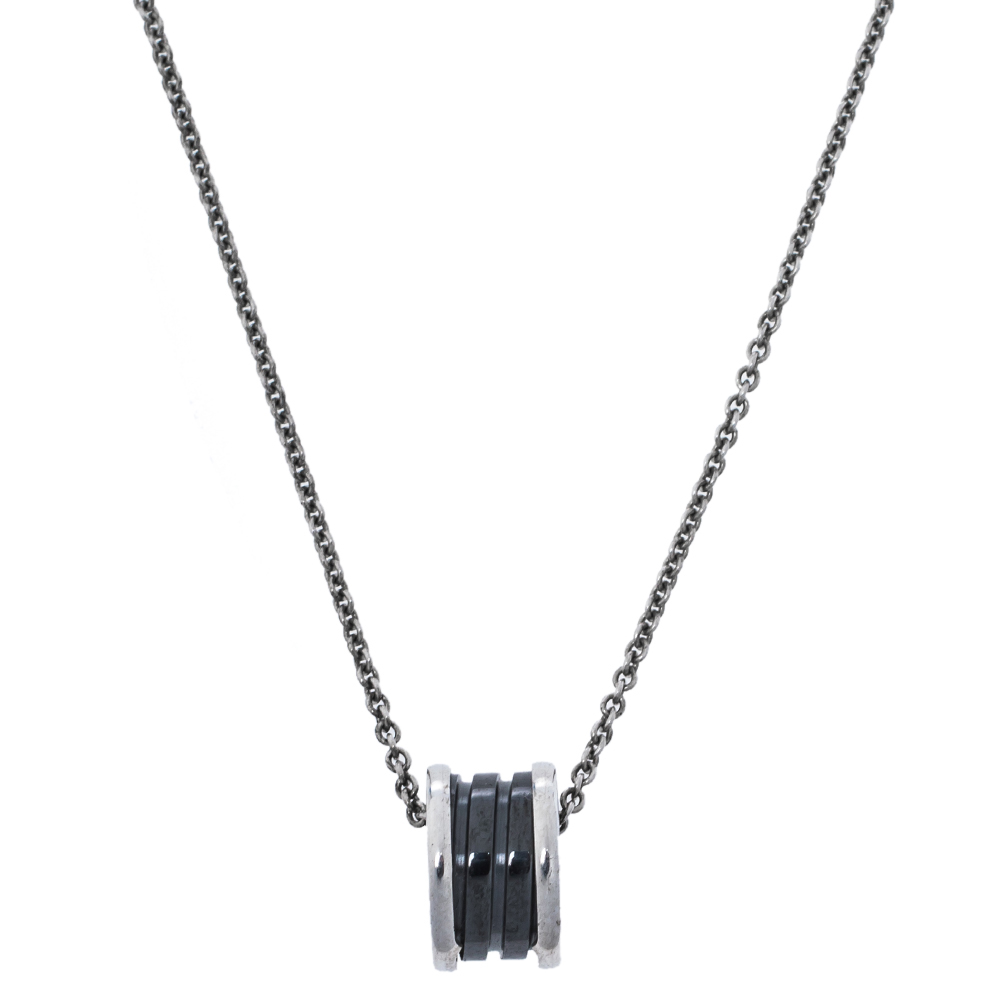 Pre Owned Bvlgari Save the Children Black Ceramic and Silver Pendant Necklace