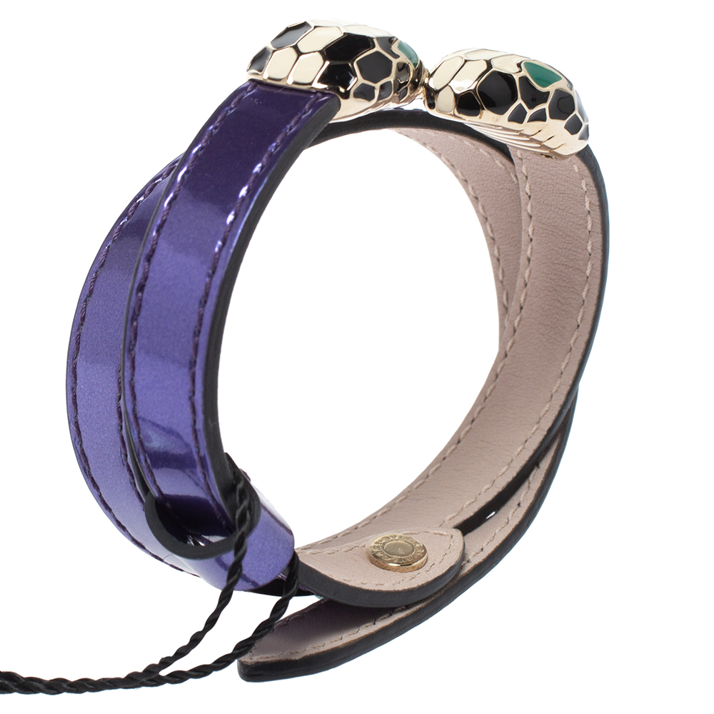 

Bvlgari Metallic Purple Leather Serpenti Forever Double Coiled Bracelet