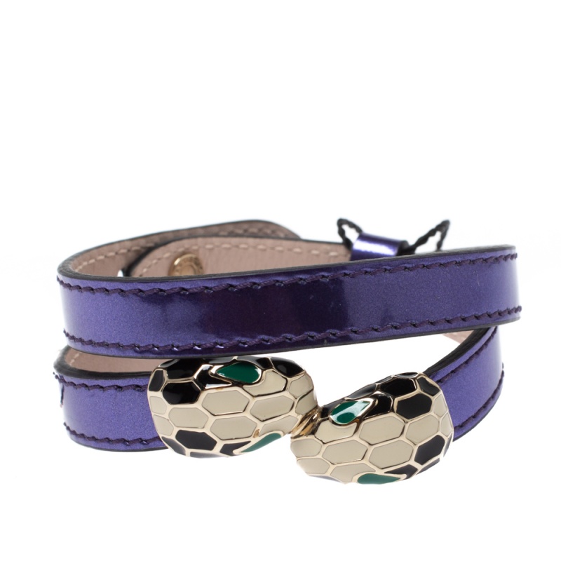Bvlgari Metallic Purple Leather Serpenti Forever Double Coiled Bracelet