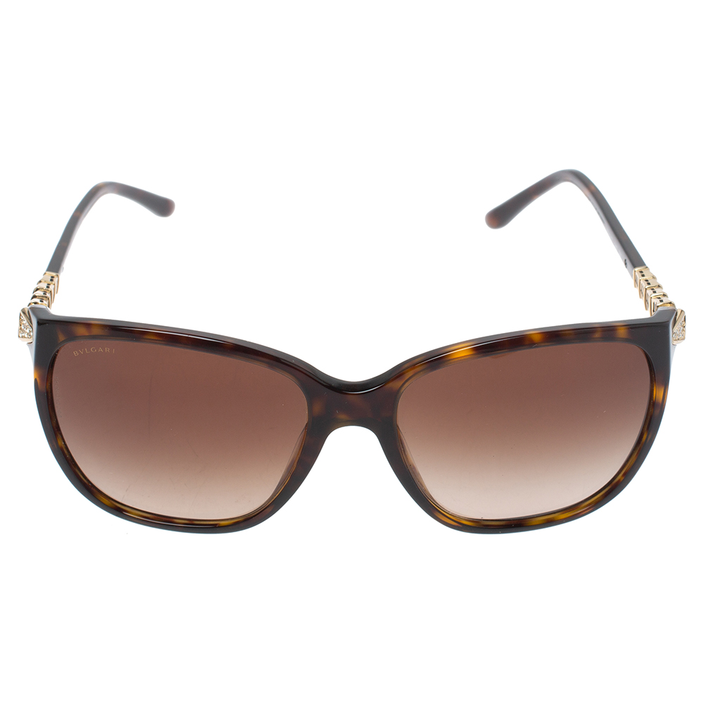

Bvlgari Havana Brown & Crystals/ Brown Gradient BV 8136B Square Sunglasses