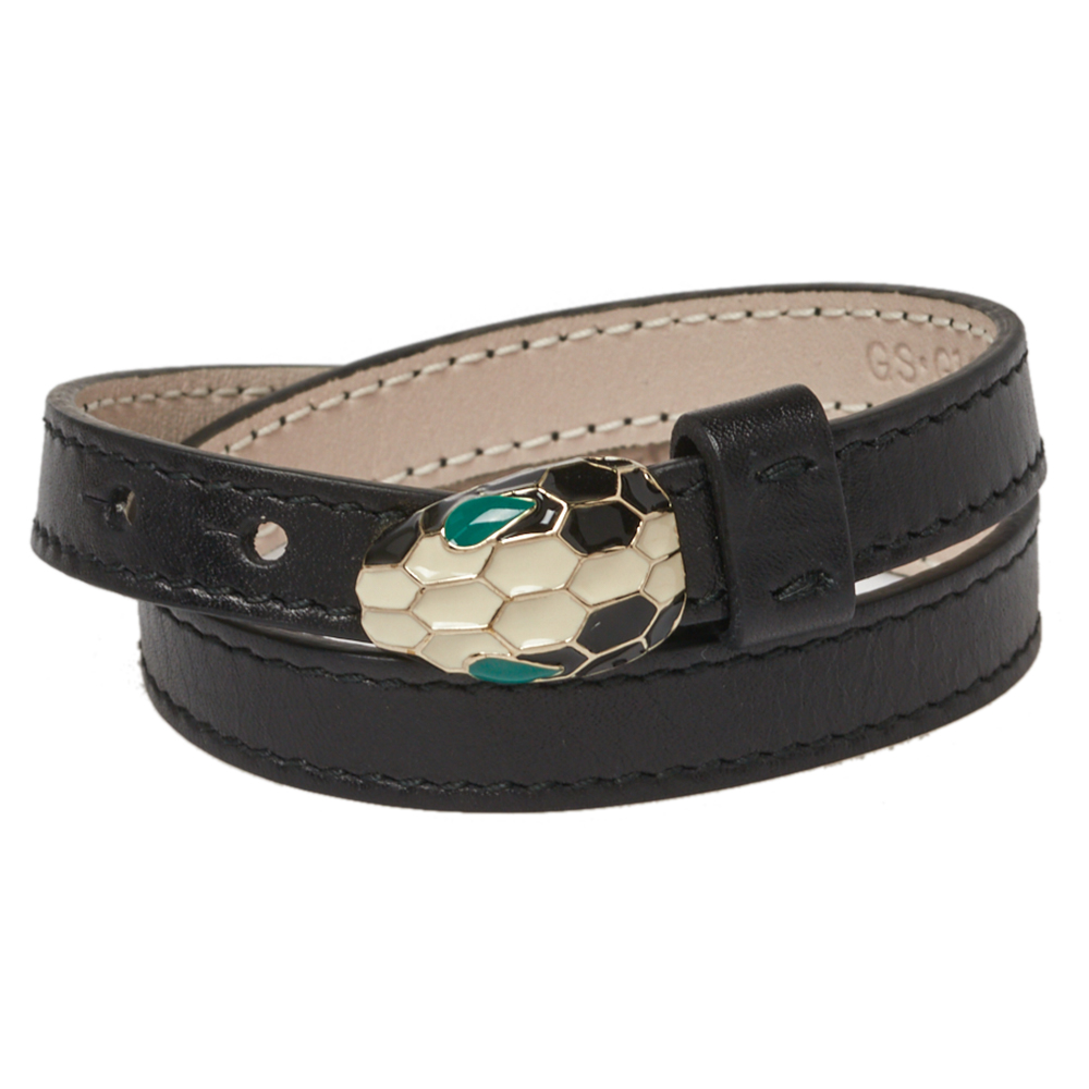 Pre Owned Bvlgari Black Calfskin Serpenti Forever Double Coil Bracelet