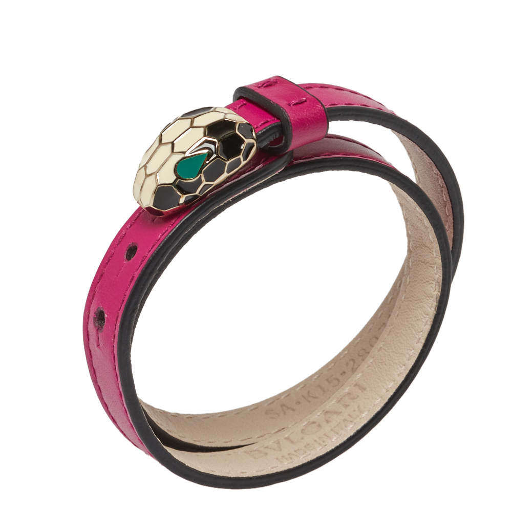 

Bvlgari Serpenti Forever Pink Leather Enamel Double Coiled Bracelet