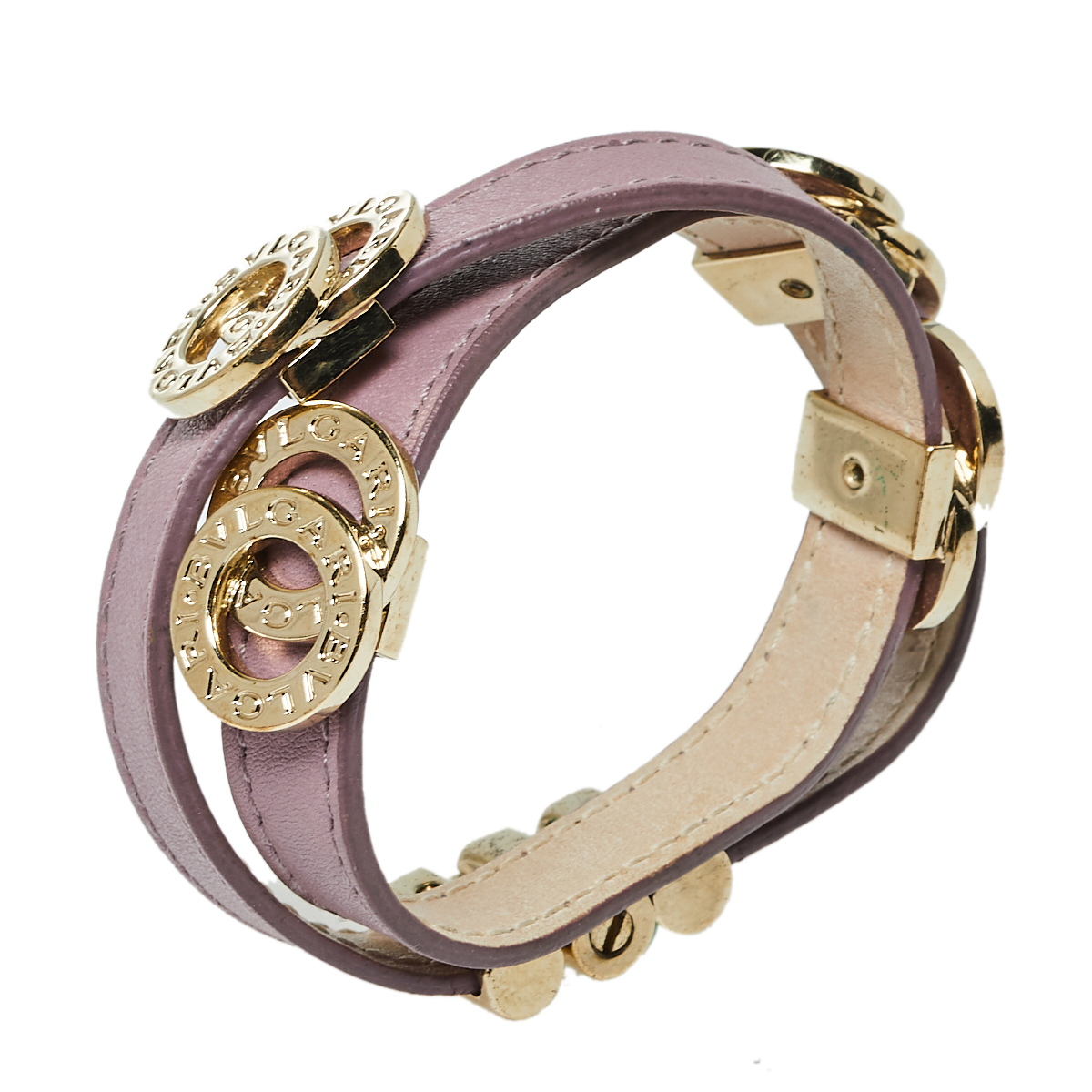 

Bvlgari Bvlgari Pale Purple Leather Gold Plated Metal Double Coiled Bracelet