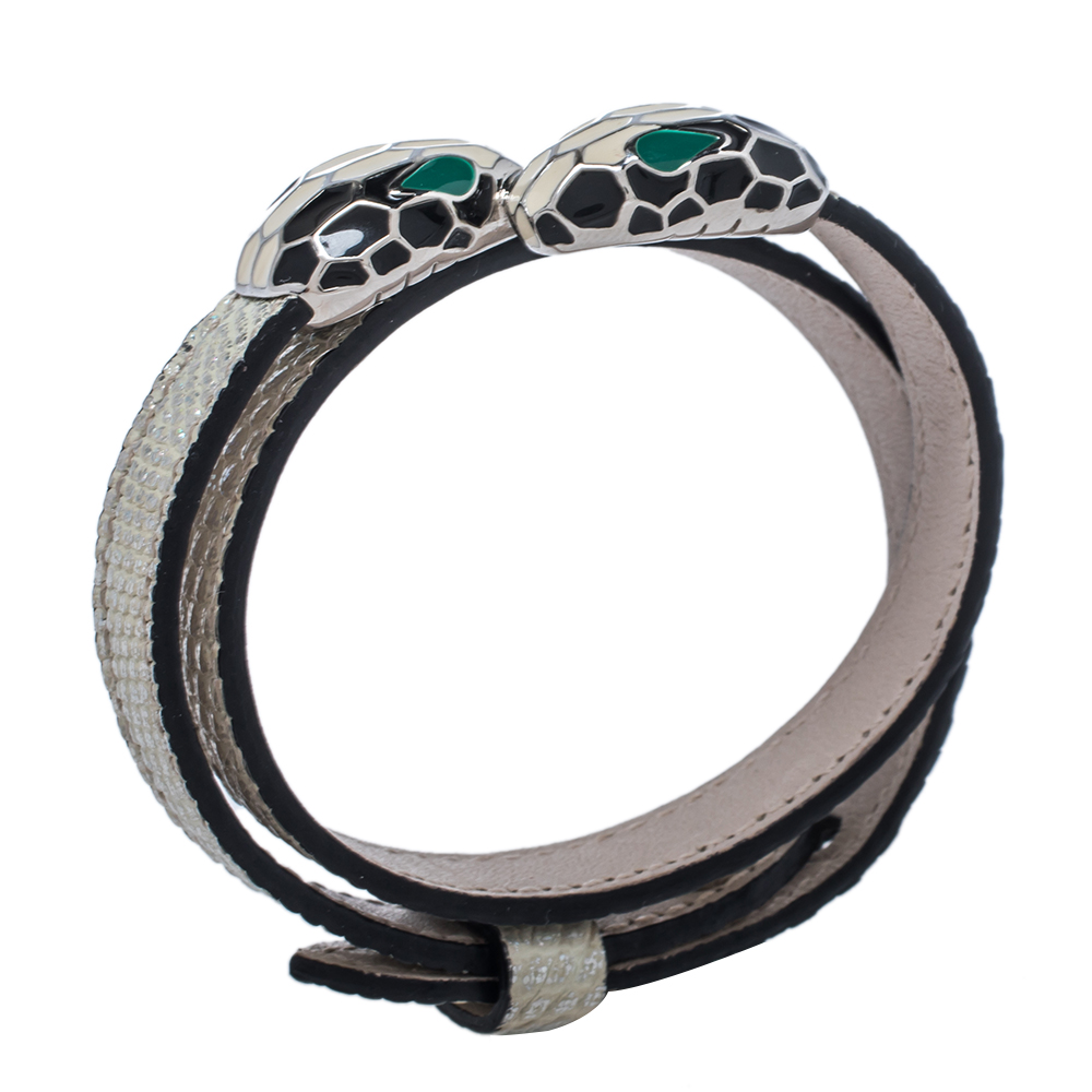 

Bvlgari Serpenti Forever Metallic Leather Double Wrap Bracelet