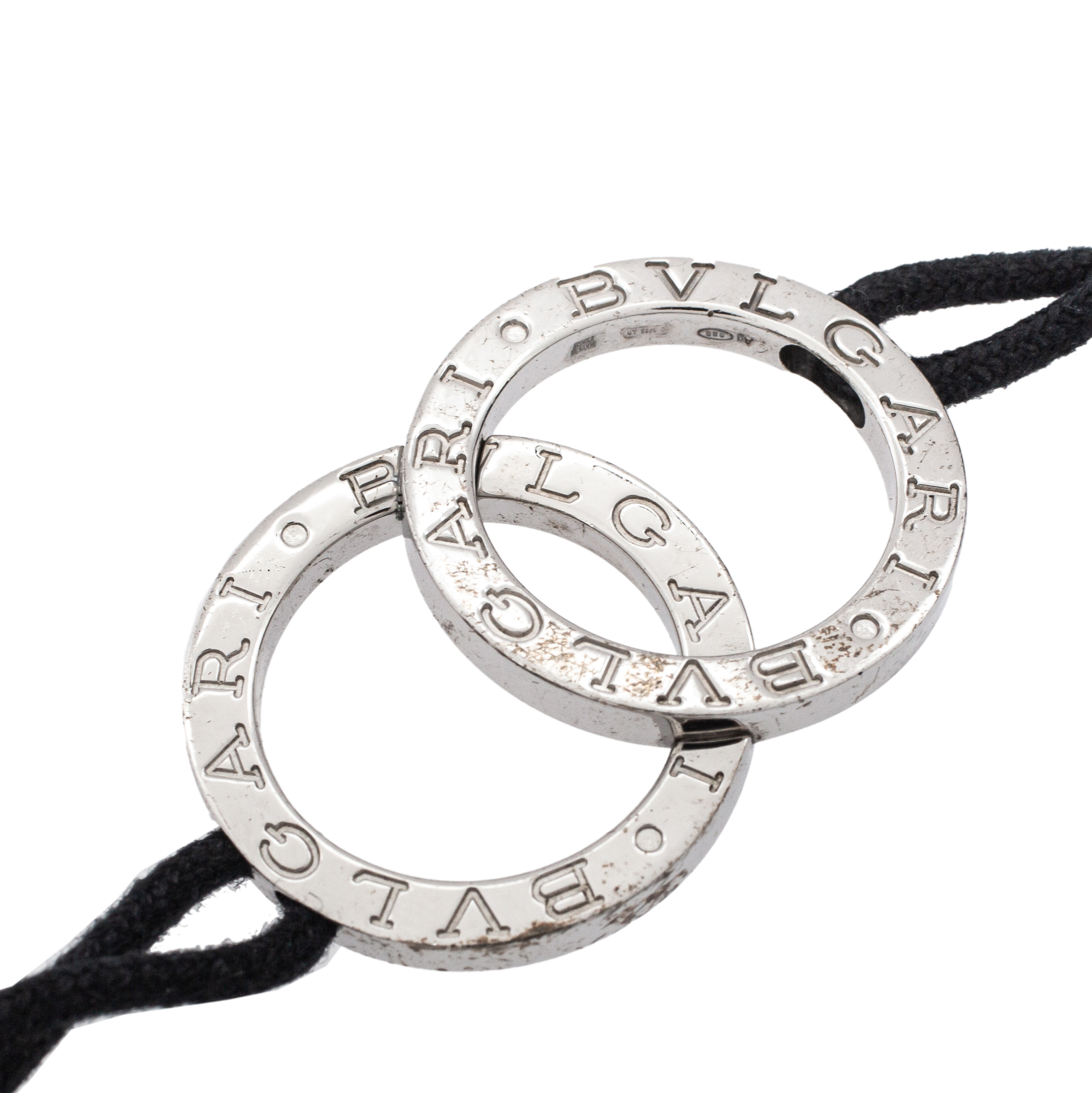

Bvlgari Fortuna Interlocking Circles Silver Navy Blue Cord Bracelet