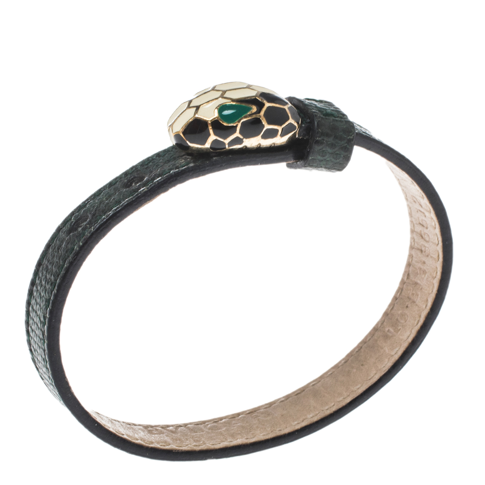 

Bvlgari Dark Green Karung Leather Serpenti Forever Bracelet