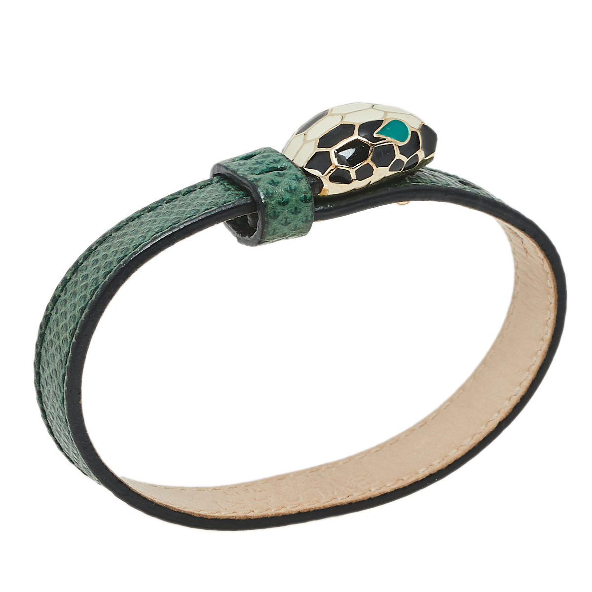 

Bvlgari Serpenti Forever Malachite Karung Leather Enamel Gold Plated Bracelet, Green