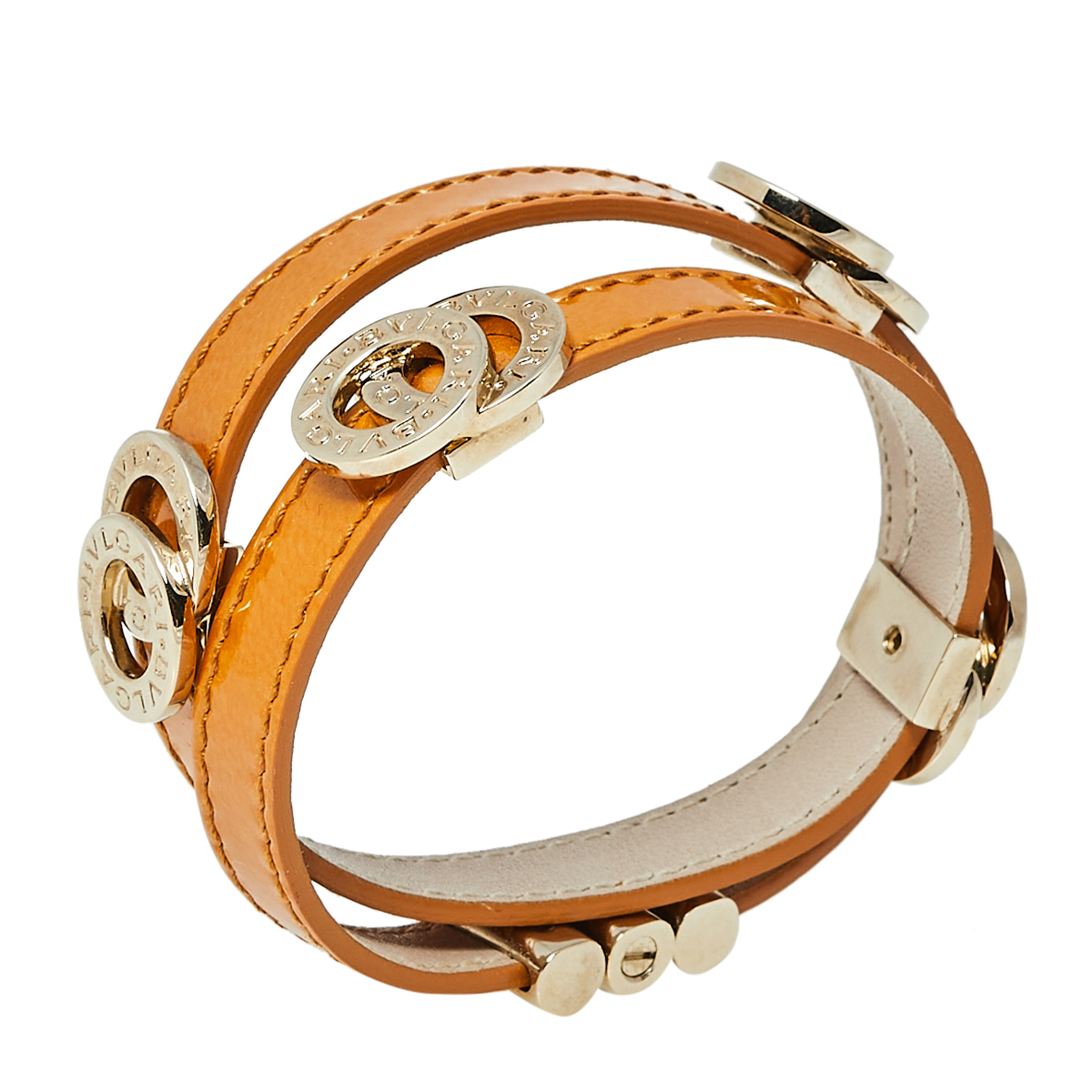 

Bvlgari Tan Brown Leather Double Coiled Gold Plated Bracelet