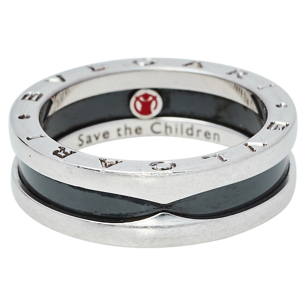 

Bvlgari Save the Children 1-Band Silver and Black Ceramic Ring Size EU 58