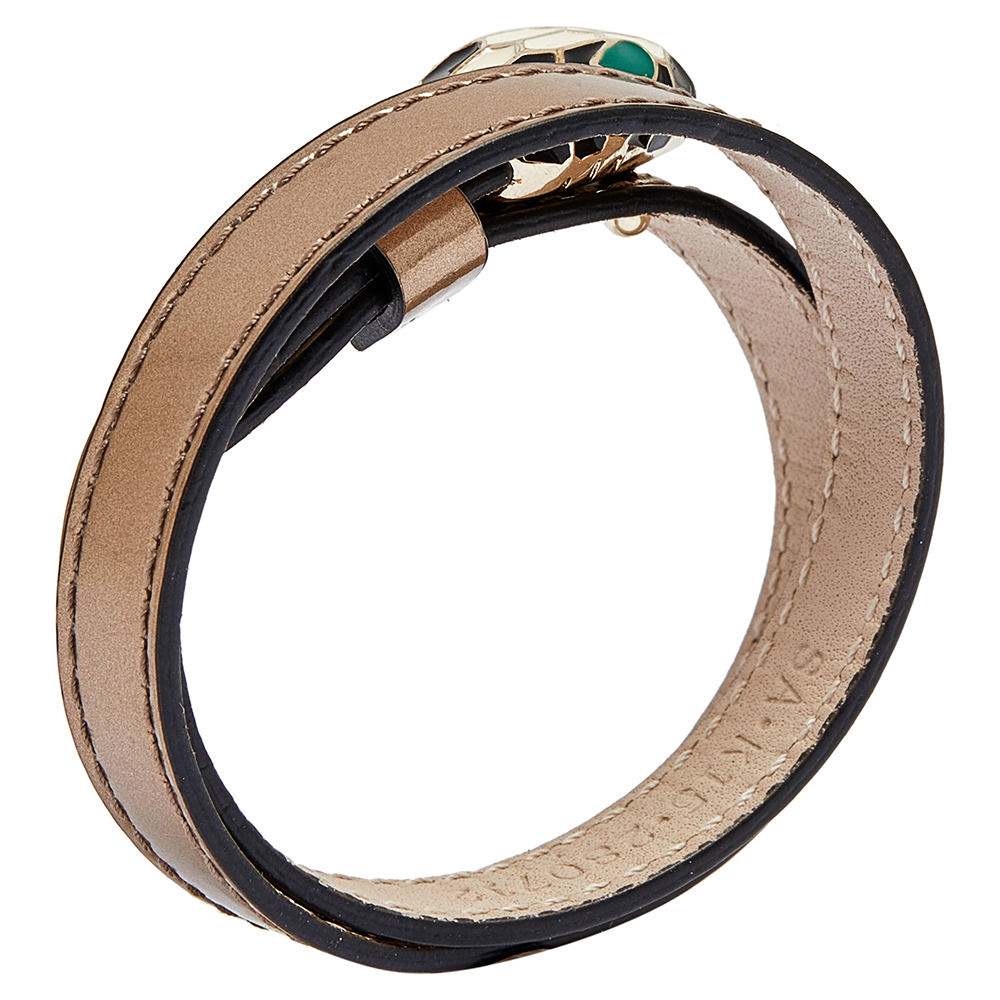 

Bvlgari Serpenti Forever Enamel Gold Leather Double Wrap Bracelet
