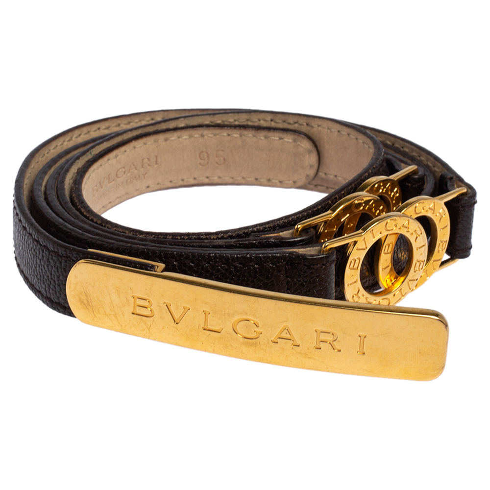 

Bvlgari Brown Leather Double Ring Buckle Slim Belt