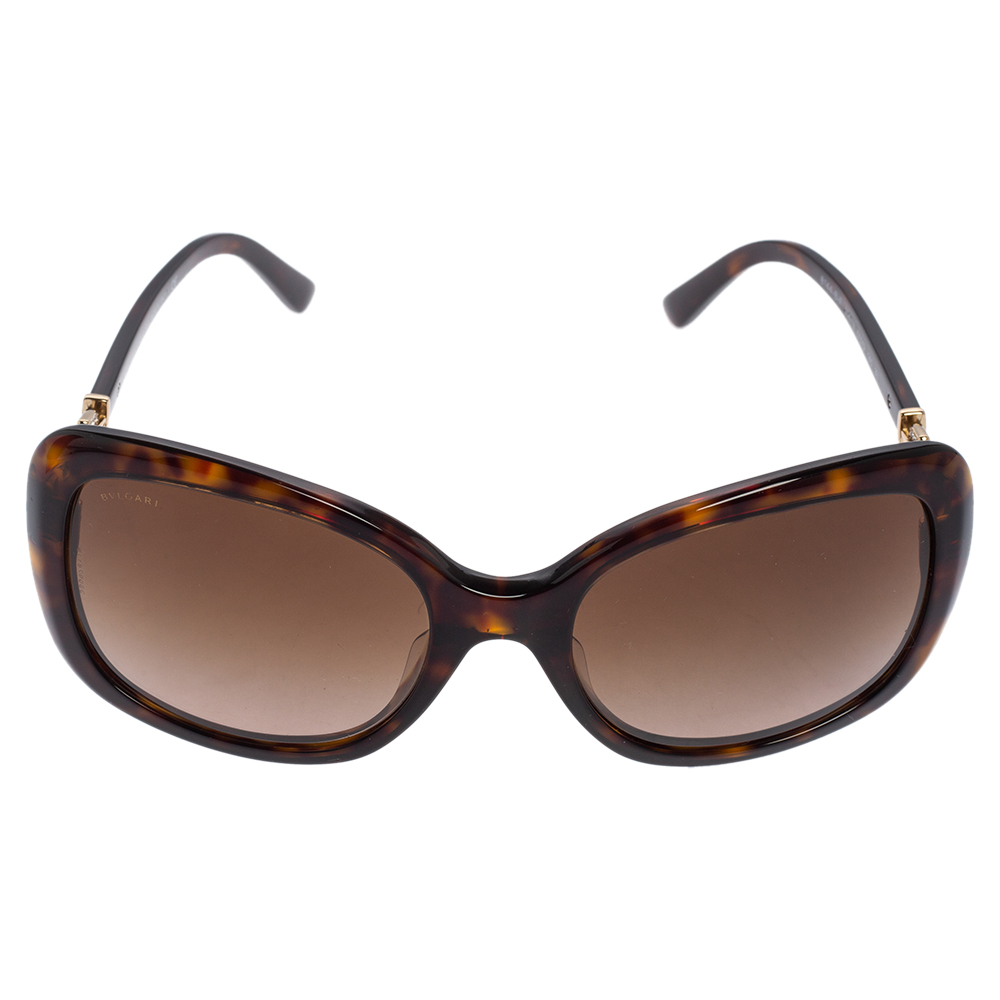 

Bvlgari Brown Tortoise Acetate 8144-B-F Embellished Gradient Oversized Sunglasses