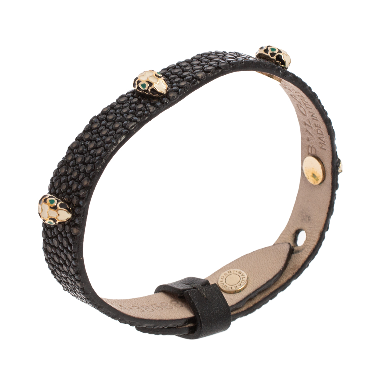 

Bvlgari Serpenti Forever Black Galuchat Leather Studded Wrap Bracelet