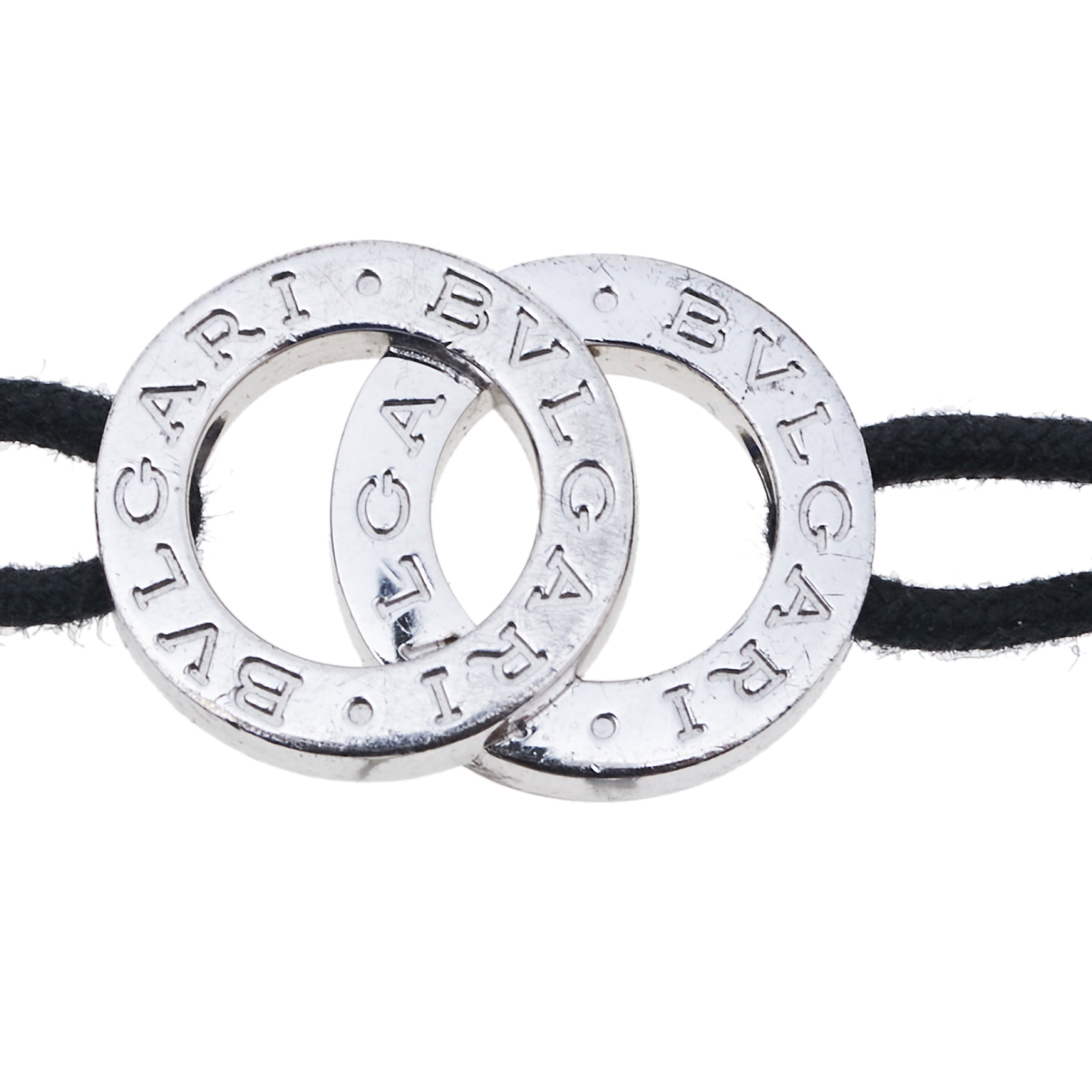 

Bvlgari Interlocking Circles Sterling Silver Black Cord Bracelet