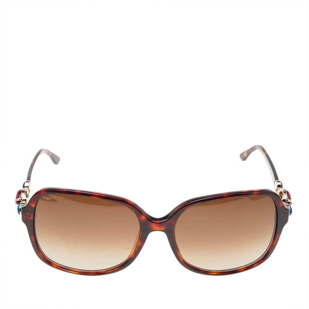 

Bvlgari Dark Havana Jeweled/Brown Gradient 8069 B Oversized Sunglasses