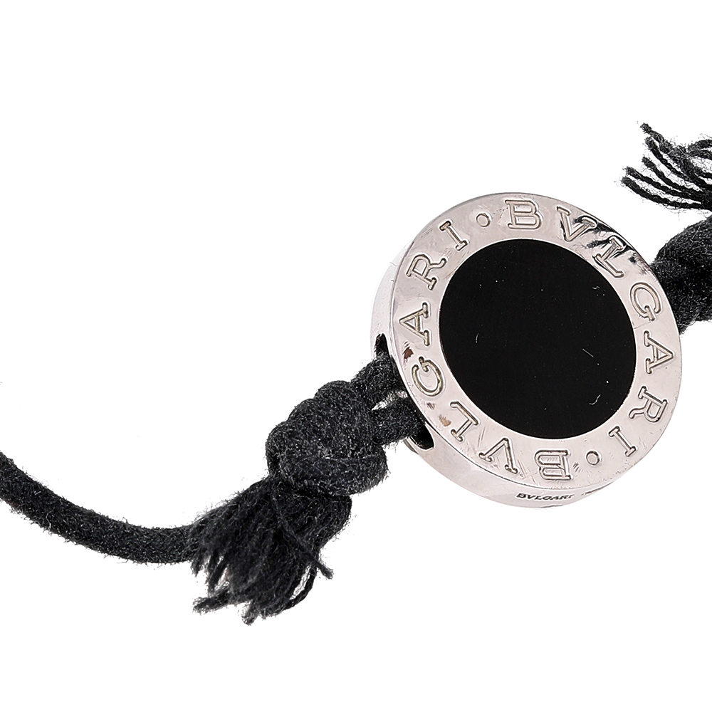 

Bvlgari Logo Black Enamel Silver Adjustable Cord Bracelet, Navy blue