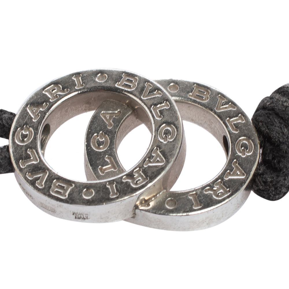 

Bvlgari Fortuna Interlocking Circles Sterling Silver Black Cord Bracelet