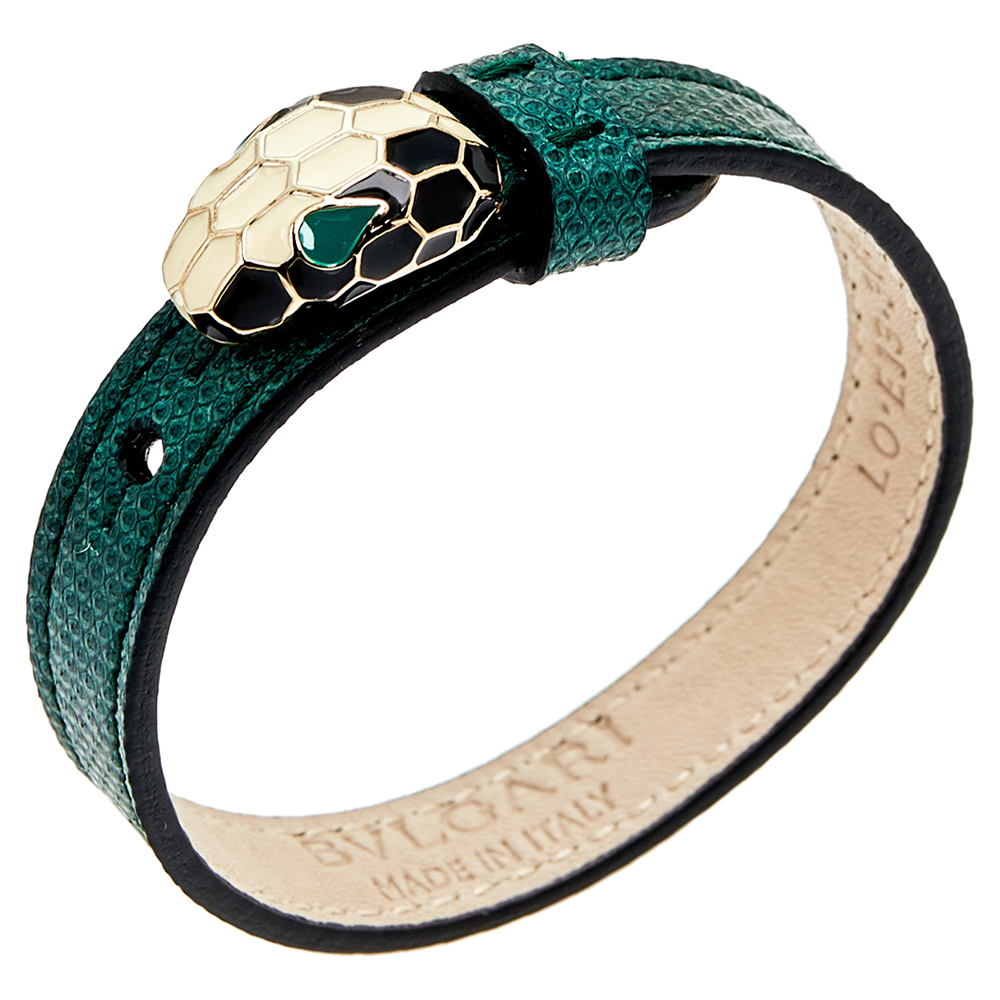 

Bvlgari Serpenti Forever Malachite Karung Leather Enamel Gold Plated Bracelet, Green