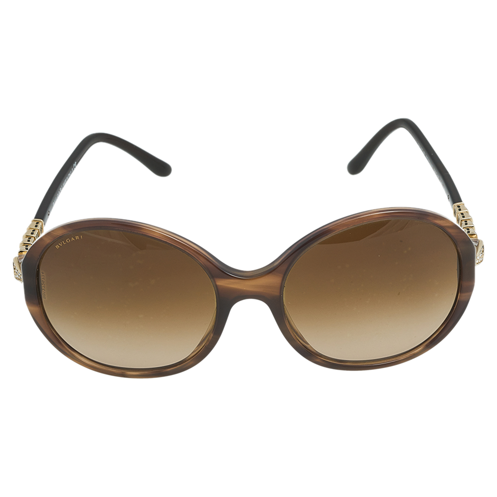 

Bvlgari Brown Havana/ Brown Gradient 8140-B Crystal Serpenti Oval Sunglasses